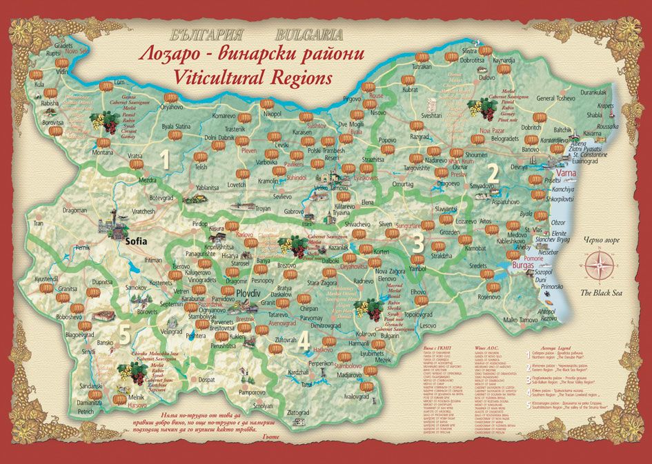 Карта производстав вина в Болгарии